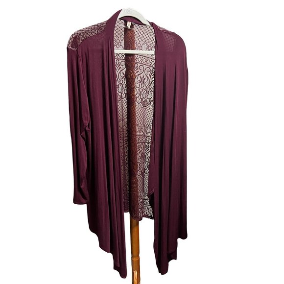 Rhonda Shear Women's Crochet Back Cardigan Wrap Top Solid Burgundy 2X 3X NWOT - Picture 3 of 8